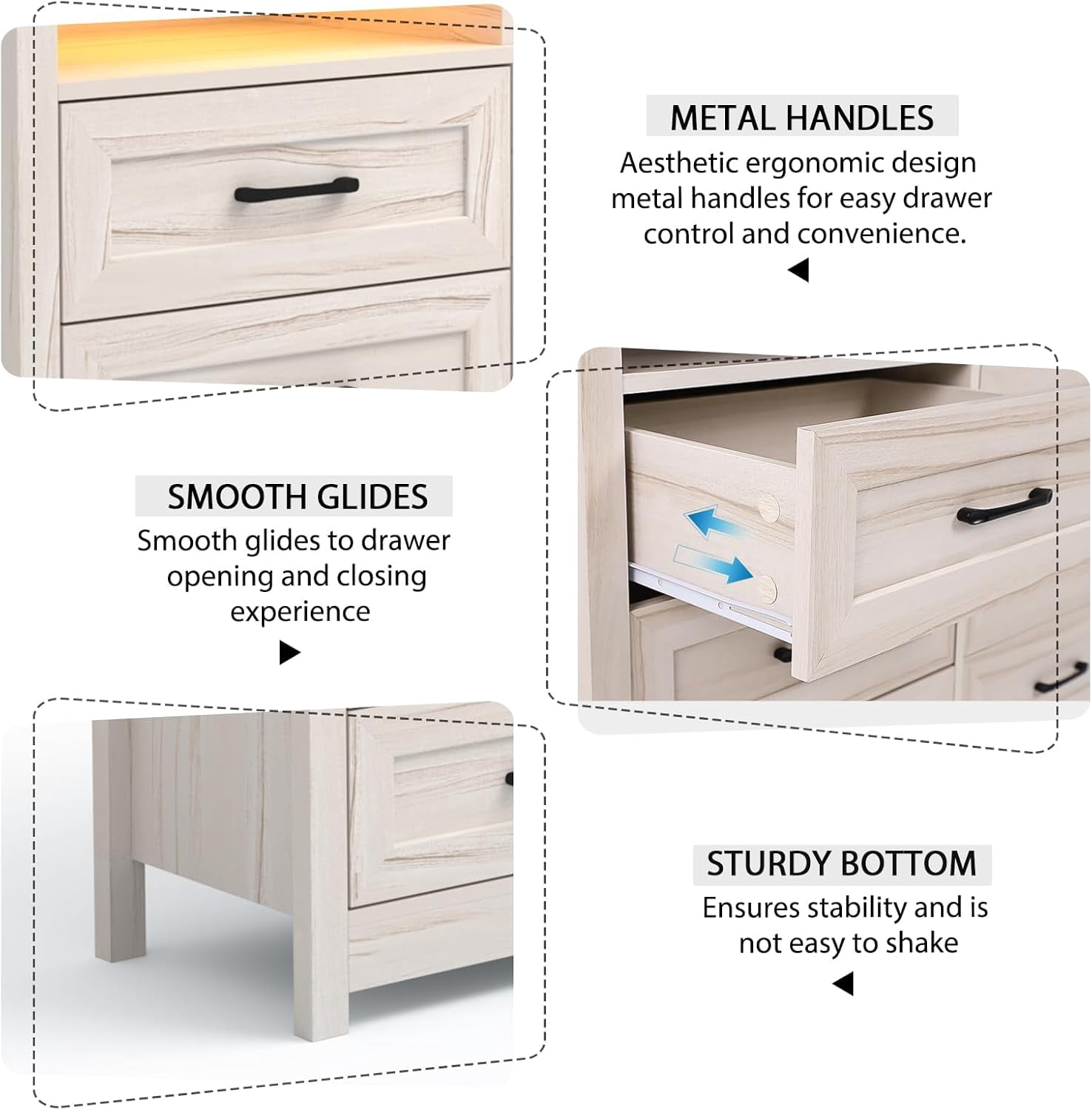 ANPOO Farmhouse 9 Drawers Dresser with LED Lights & Power Outlet, 63" Wide Large Chest of Drawers with Storage Organizer/60000 Colors Light, Modern Wood Dresser for Bedroom, Living Room, Hallway