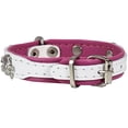 thumbnail image 3 of Real Leather Skull Studded Padded Dog Collar (6"-7.5" Neck; 1/2" Wide, White/Pink), 3 of 3