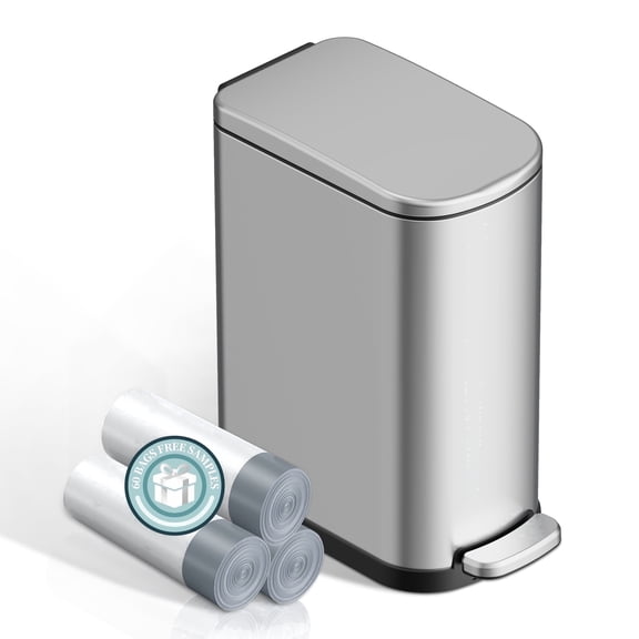 KSSKSS 2.6 Gallon/10L Slim Stainless Steel Bathroom Trash Can with Soft Close Lid, for Narrow Spaces,Bathroom, Bedroom (Silver)