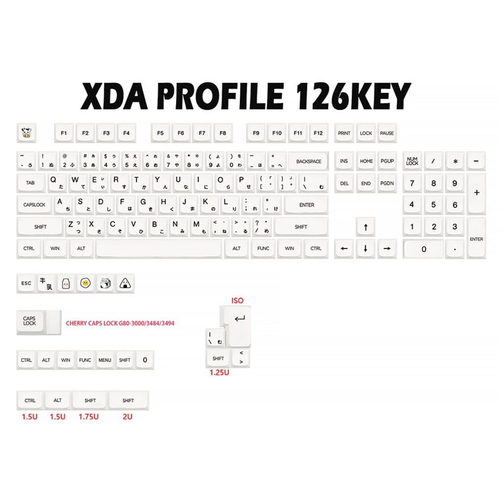 WINDLAND Minimalist White PBT Keycaps XDA Profile Japanese Aesthetics Keycap Set 126PCS