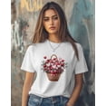 thumbnail image 3 of T Shirts for Women Short Sleeve Cotton Crewneck T-Shirt, Pink Heart Flower Basket Eucalyptus Tee Tops Casual Basic T-Shirts, XS-5XL White 4XL, 3 of 7