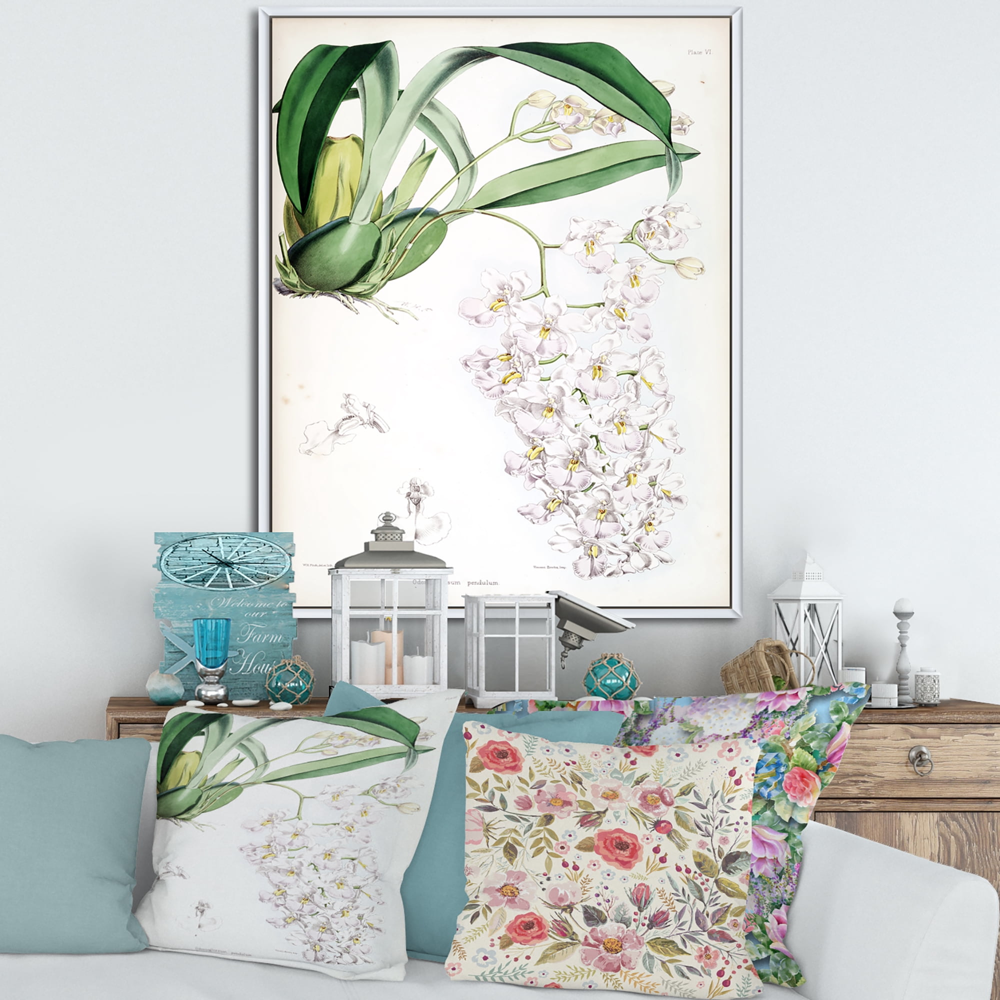 Designart 'Ancient White Orchid II' Traditional Framed Canvas Wall Art Print