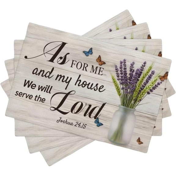 Christian Flower Placemats Set of 4, 12x18 Inch Bible Verse Table Place Mat Religious Inspirational Placement for Dining Kitchen Indoor Outdoor Decor
