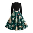 thumbnail image 4 of Christmas Dresses for Women Women's Fashionable And Elegant Autmn And Winter Long-sleeved Round Neck Christmas Print Dress for Holiday Party,Dark Green,L, 4 of 5