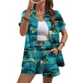 thumbnail image 3 of Youpwaven Women's 2-Piece Hawaii Vacation Set, Tropical Floral Print Short Sleeve Shirt and Shorts, Summer Beach Holiday Button Down Outfit, Casual Loose Fit Loungewear, 3 of 8