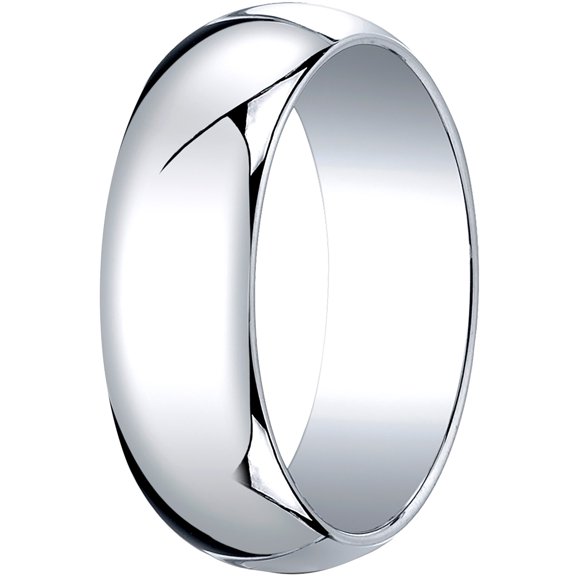 Mens 14K White Gold, 7.0mm Traditional Dome Oval Wedding Band (sz 10)