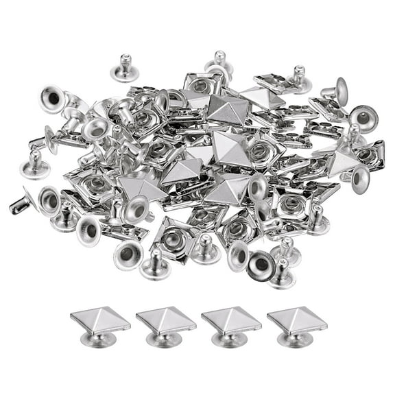 50 Sets Spike Rivet 10mm Pyramid Rapid Rivet Studs Square Spikes Silver Tone