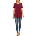 thumbnail image 2 of Camiseta de mujer, cuello en V, manga corta, larga, casual, para fiesta, tops Irfora Borgoña M, 2 of 7