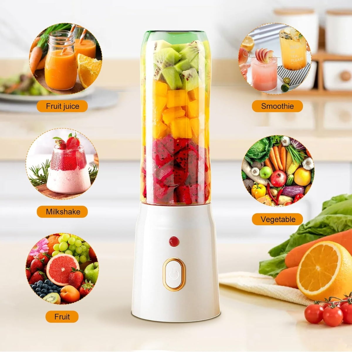 Portable Blender for Fruit Juice, 10 Blades Juicer Cup, USB Rechargeable, 450ML Personal Blender for Kitchen, Travel
