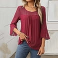 thumbnail image 4 of T-Shirts for Women Summer Tops Elegant Sparkling Glitter Mesh Shirt Going Out Loose Tunic Fashion Shirt Solid 3/4 Length Trumpet Sleeve Crew Neck Blouse, 4 of 5