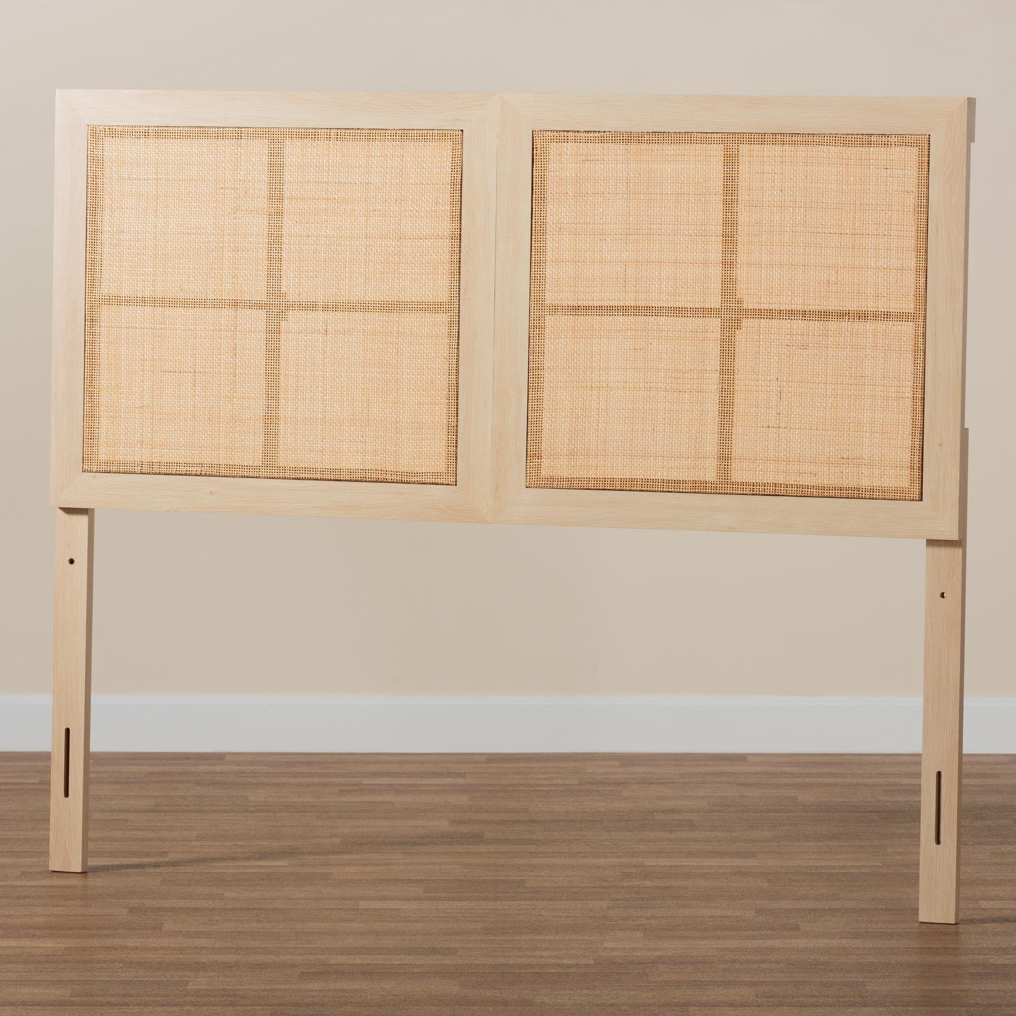 Baxton Studio Oline Modern Bohemian Light Brown Finished Wood and Natural Rattan Queen Size Headboard