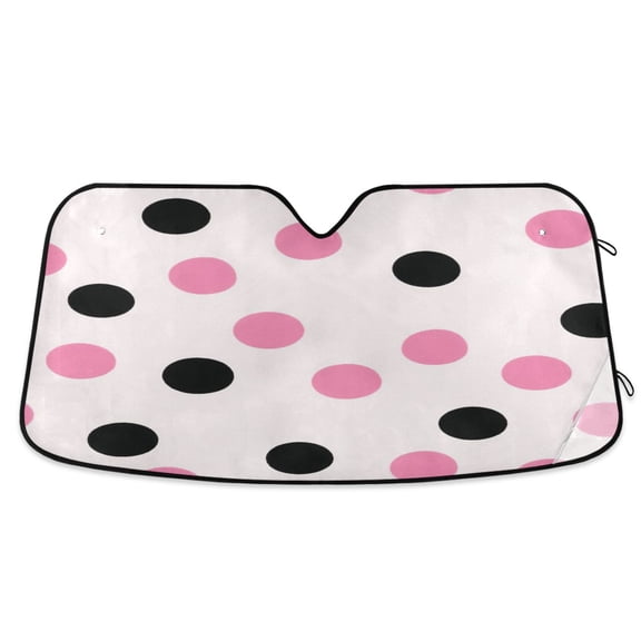 Universal Fit Accordion Auto Sunshade Windshield Sunshade 53'' x 23.5'' Pink and Black Dots