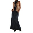 thumbnail image 3 of JINMGG Womens Plus Size Clearance $5 Womens Fashion Long Mid Waist Button Pocket Front Straight Denim Maxi Skirts Dark Blue L, 3 of 9