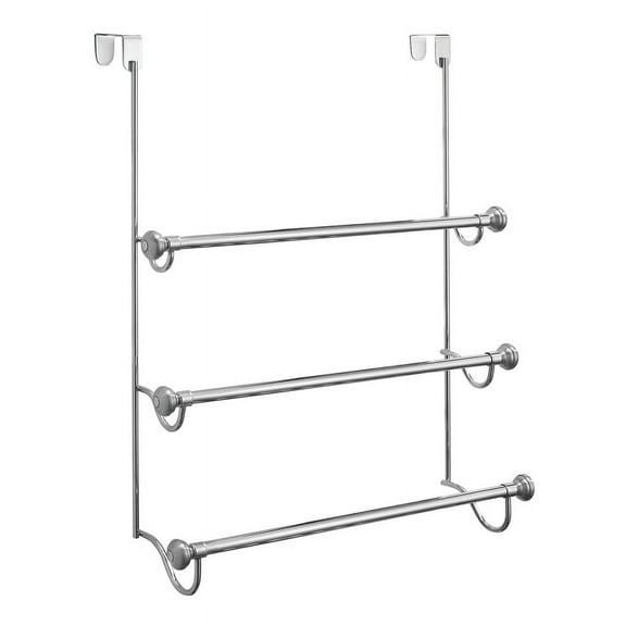 iDesign, Steel Over-The-Door Towel Rack with Storage Hooks - 16.75" x 4.25" x 24", Chrome