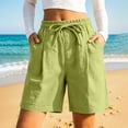 thumbnail image 6 of Beach Shorts Women Only Moment Womens Shorts Cotton and Linen Soft High Waist Shorts for Home,Summer with Pockets, Travel and Beach Vacation Green,L, 6 of 7