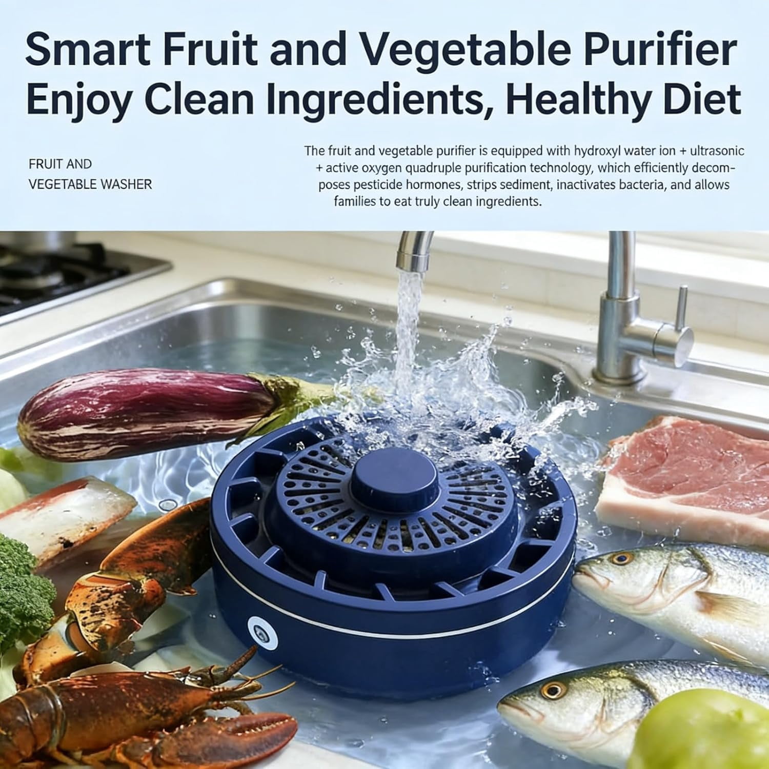 PuriProduce Fruit and Vegetable Cleaner, Wireless Portable Produce Purifier Device, Efficient Washing Machine for Home Kitchen Food Cleaning (White)