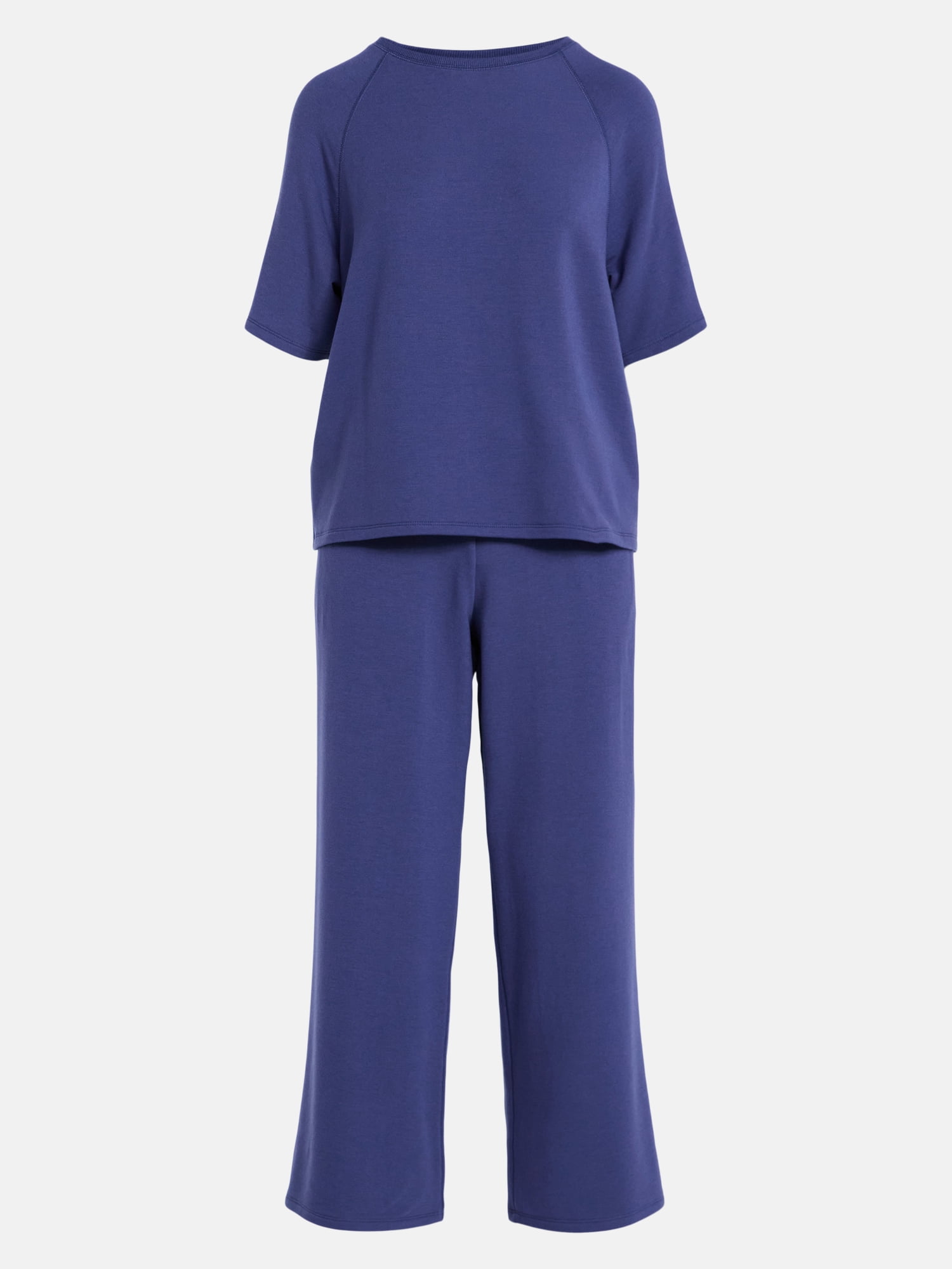 Joyspun Women's French Terry Lounge Sleep Short Sleeve Top and Capri Pants Set, 2 Piece, Sizes XS-3X