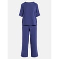 thumbnail image 5 of Joyspun Women's French Terry Lounge Sleep Short Sleeve Top and Capri Pants Set, 2 Piece, Sizes XS-3X, 5 of 5