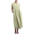 thumbnail image 1 of Innerwin Dresses Crew Neck Ladies Dress Beach Solid Color Loose Sundress Green S, 1 of 6