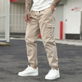 thumbnail image 2 of Dwralegc Khaki Cargo Pants Men Athletic Stretchy Work Jeans Relaxed Fit Drawstring Elastic Waist Trousers with Pockets Big and Tall Solid Color Pants Khaki XL, 2 of 6