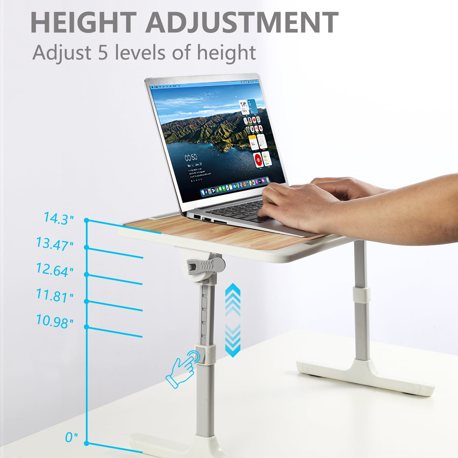 PHANCIR Height & Angle Adjustable Lap Desk, Laptop Stand Bed Tray, Foldable Laptop Desk with Storage Drawer, Walnut