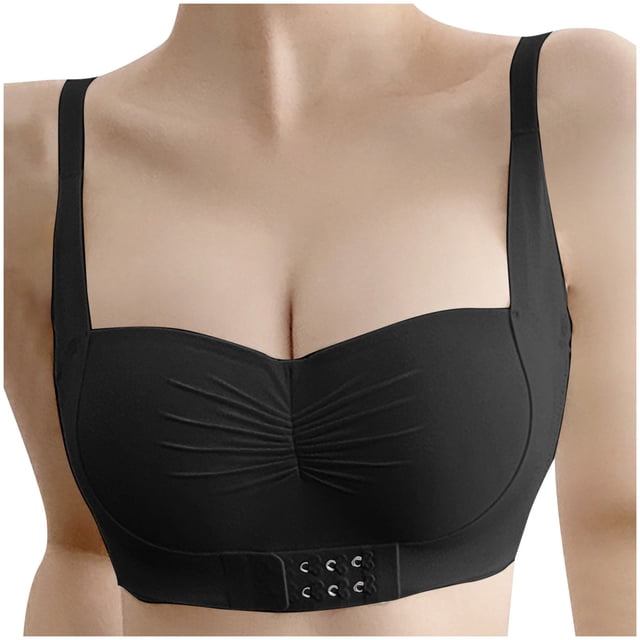 Bigersell Wireless Everyday Bra Upgrade Comfortable Without Underwire Bra pullover Bra Style F-1007 Black L