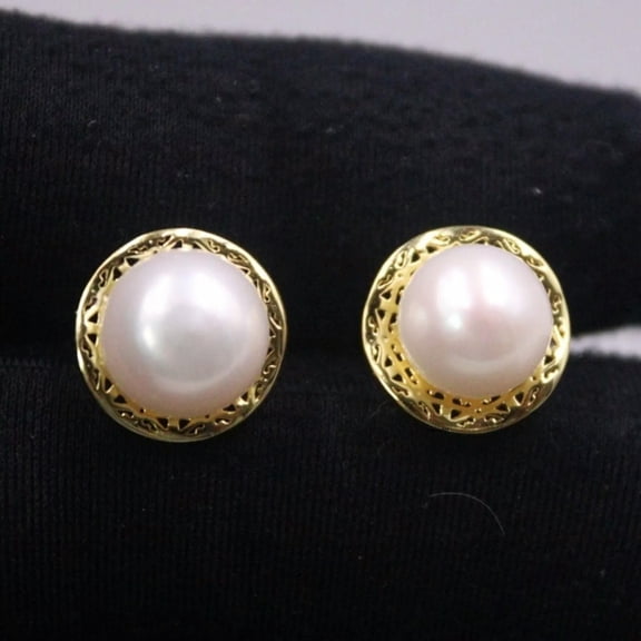 HOOUN Solid 925 Sterling Silver Stud Fresh Water Pearl Women Hollow Round Earrings