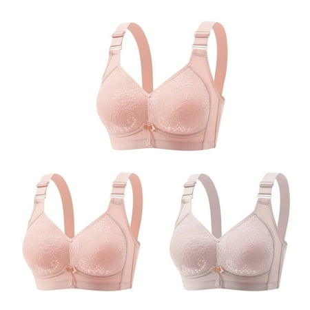 TOUMENY Nude Bra Padded Bras for Women 3PC Woman s Fashion Comfortable Breastplate Lace Breathable Bra Underwear No Rims