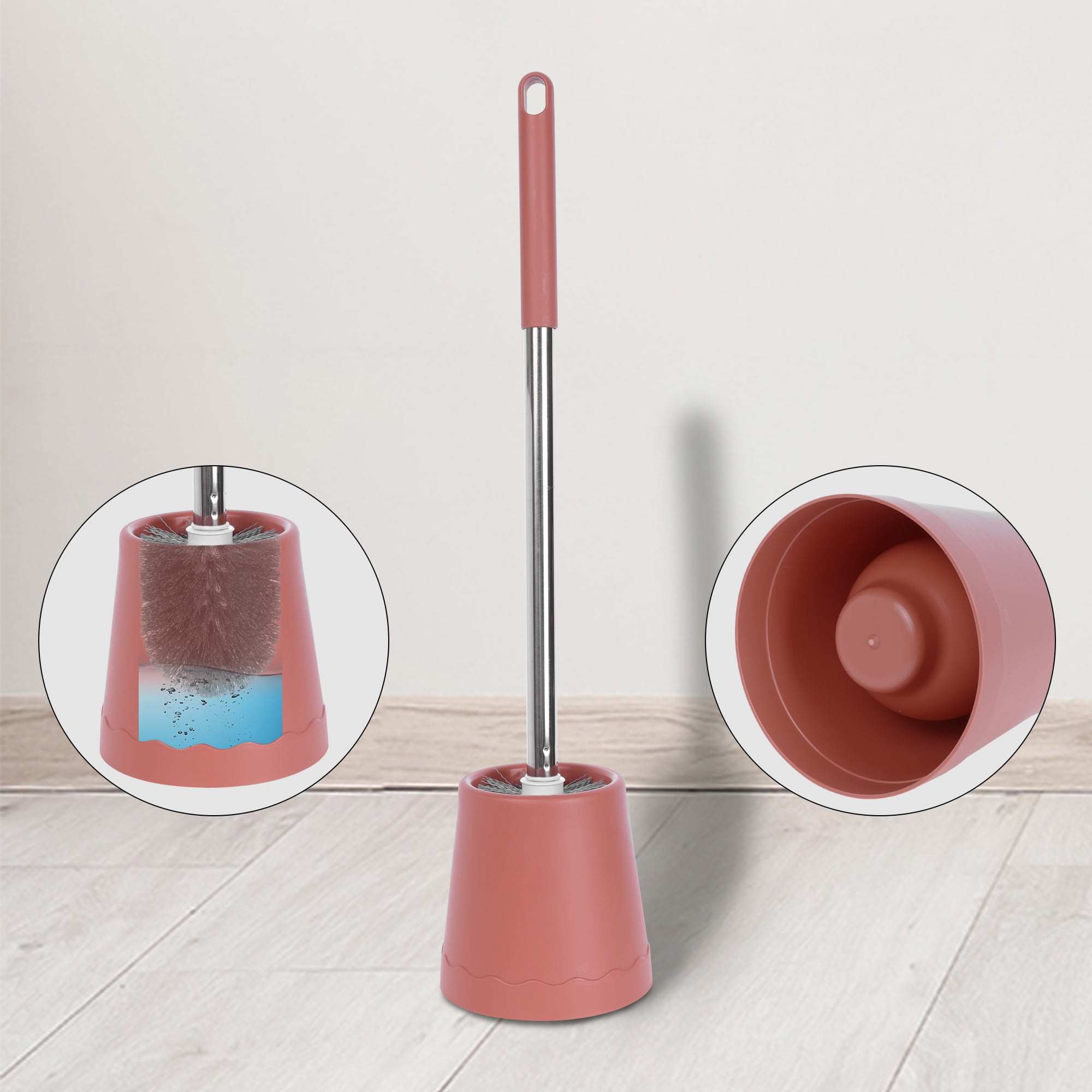 REGALWOVEN Toilet Brush Round Head Stainless Steel Durable Grip Handle Compact Size Toilet Bowl Brush Holder Bathroom Essentials Orange 1 Pack