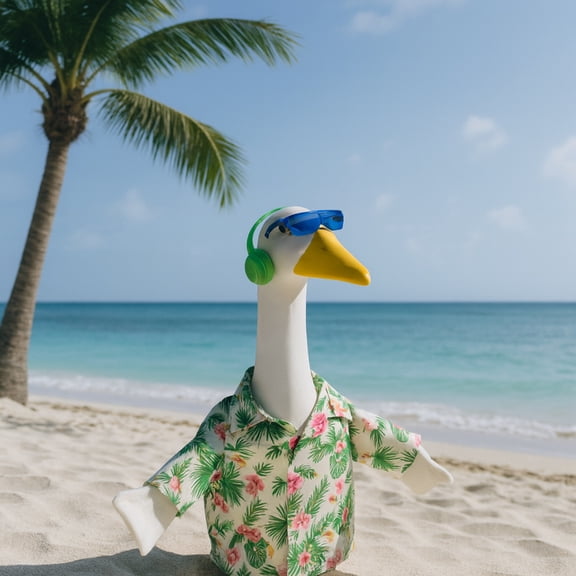 HaCpiu Tropical Porch Goose Outfits, 18" Goose Clothes with Hawaiian Shirt & Headphone Glasses, Porch Goose with Outfits for Easter Beach Patio Lawn Garden Holiday Decor
