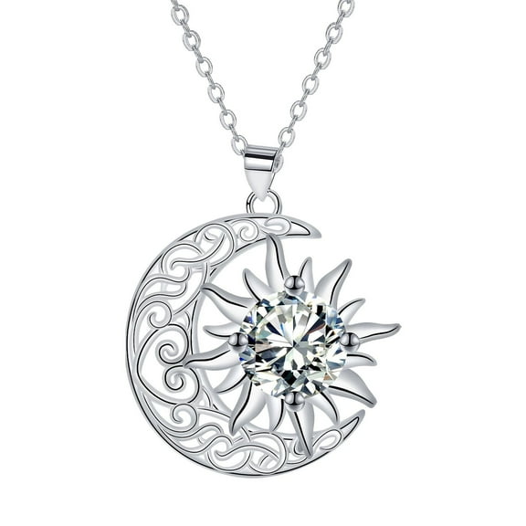 Crescent Necklace for Women, 14K White Gold Plated Moon Necklace with Moissanite Diamond Necklace, Jewelry Gift for Her