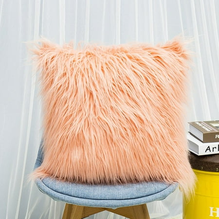 Blue Fur Pillow Mother's Day Present Square Mongolian Throw Pillow, Super Soft Plush Nordic Posh Style Faux Fur Pillowcase 45*45cm ()