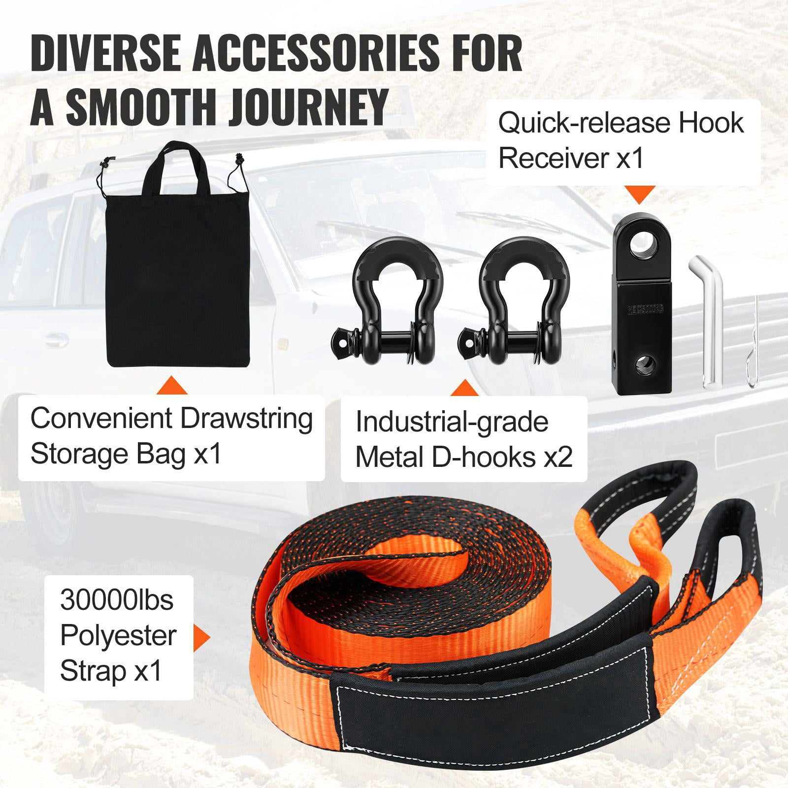 Heavy Duty Off Road Recovery Kit 3x30 Winch Tow Strap 30000 lbs with D Ring Shackles 44092 lbs Shackle Receiver Storage Bag for ATV Jeep Truck