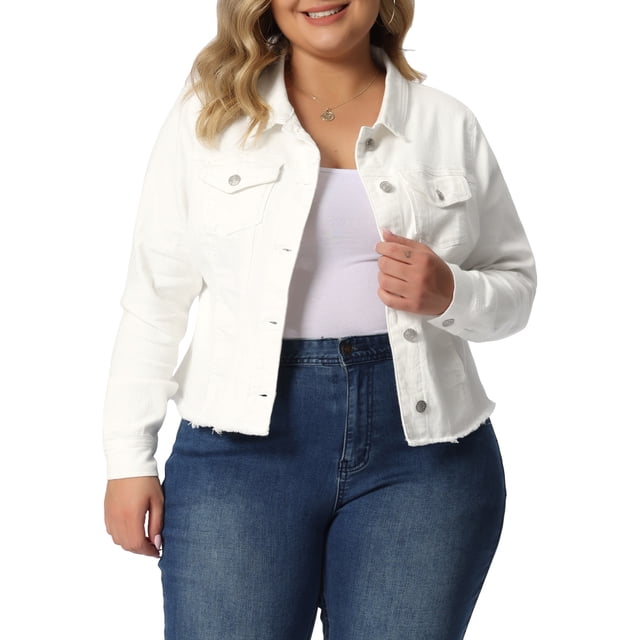 Agnes Orinda Vestes en Jean pour Femmes Grande Taille Manches Longues Manteaux en Denim Lavé avec Poches 3X Blanc