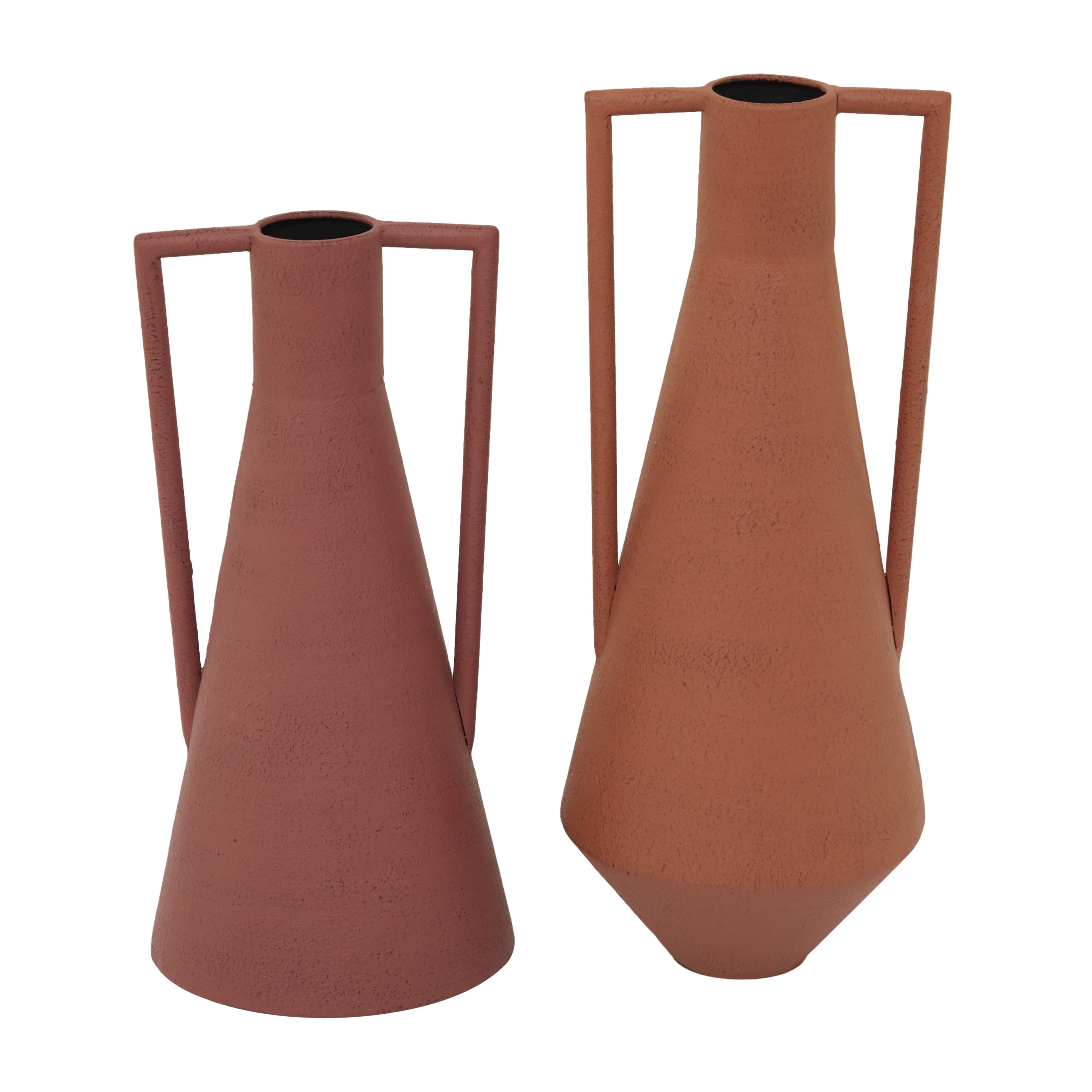 DecMode 12", 14"H Orange Metal Vase with Handles, Set of 2