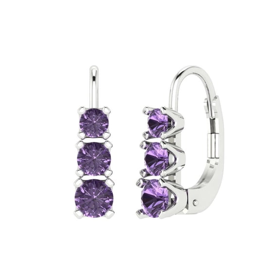 1.06 ct Lever-Back Drop Dangle Earrings for Women | 4mm Round Cut Simulated Alexandrite | 18K White Gold