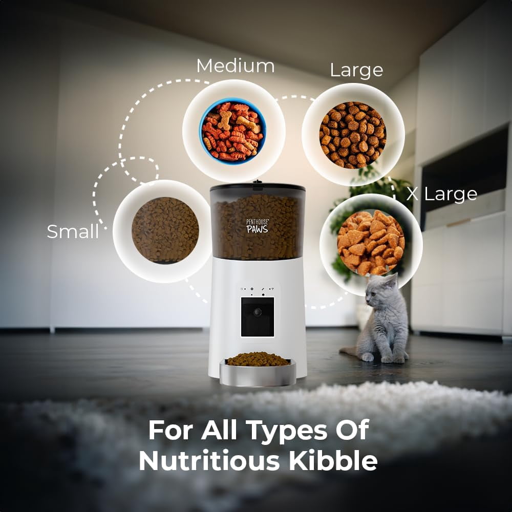 Penthouse Paws Automatic Pet Feeder for cats and dogs, 6 L capacity, HD camera, 2 way audio, white