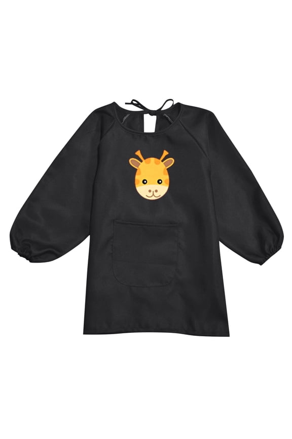 Kids Waterproof Long Sleeve Art Smock With Cute Giraffe Print Front Pocket Casual Regular Fit For Toddler Painting Messy Play Activities Trendy Top