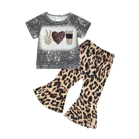 

Ma&Baby Toddler Baby Girl s Clothes Set Short Sleeve Sequin T Shirts Tops Leopard Flared Long Pants Outfits
