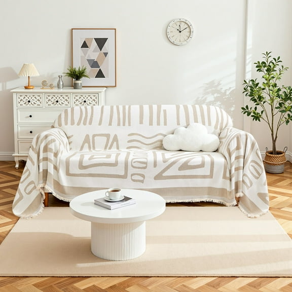 Dyfun Boho Reversible Loveseat Cover - Pet-Proof Chenille Sofa Protector & Decorative Throw for 2-Cushion Couches, 71"x118"