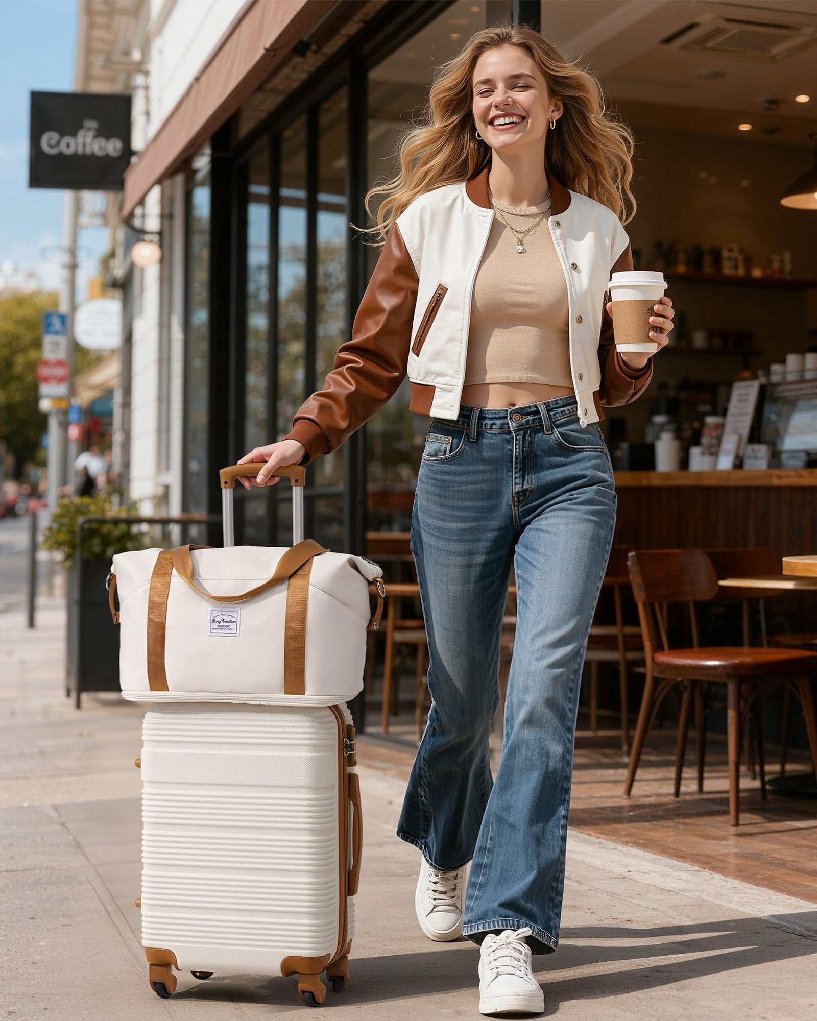 LONG VACATION 3 Piece Carry On Luggage 20 Inch Carryon Suitcase with Spinner Wheels, ABS+PC Hardshell Suitcase set with TSA Lock & YKK Zipper