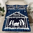 thumbnail image 2 of jejeloiu Merry Christmas Modern Geometric Checkered Blue White Black Full Sheet Set,Luxury Unisex Bedding,4pcs, 2 of 7