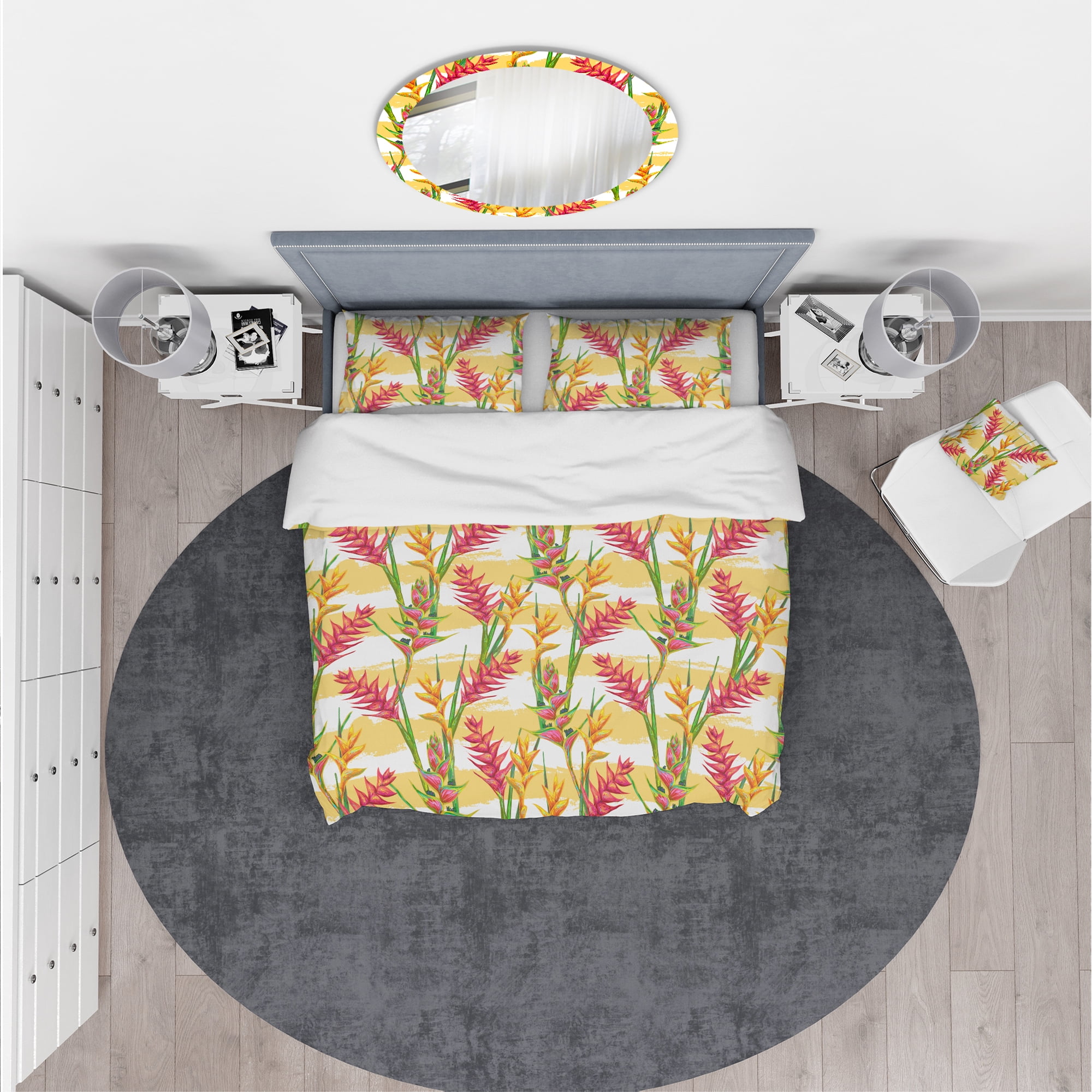 Designart 'Summer Jungle Pattern with Tropical Flowers Heliconia' Tropical Duvet Cover Set