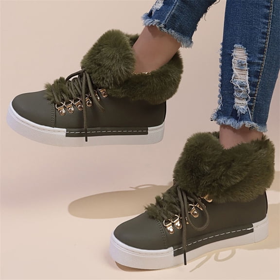 Willtoo Winter Women's Snow Boots Short Barrel,Plus Size, Fleece Lined Thickened Boots for Cold Weather Army Green