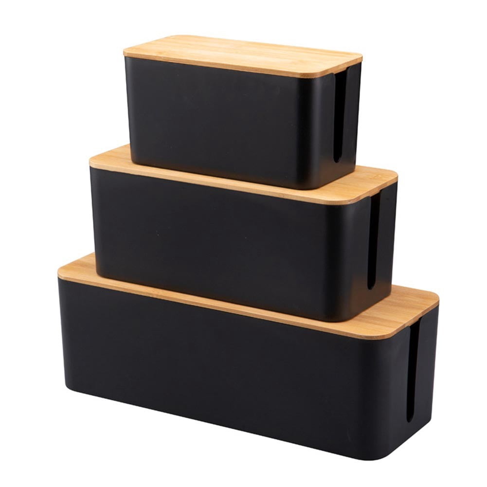 Cable Boxes,Large Cable Organiser Box with Wooden Lid for Cables Management Box A