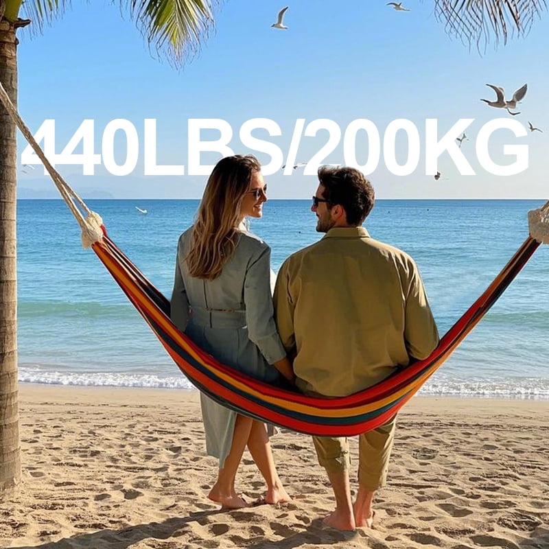 Double Hammock with Stand Sturdy 440lbs Capacity Hammock for Camping Outside Garden Outdoor Indoor Patio Backyard, Rainbow