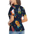 thumbnail image 2 of Goofa Spaceships and Stars Pattern Women's Slim-Fit Short-Sleeve V-Neck T-Shirt,Classic-Fit Short-Sleeve V-Neck T-Shirt-Small, 2 of 5