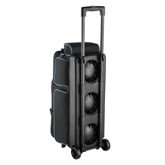 3 Ball Double Roller Bowling Bag with Wheels Separate Shoe Compartment for Size 16 and Oversized Accessory Pocket Retractable Handle Extends to 41.34 Inches