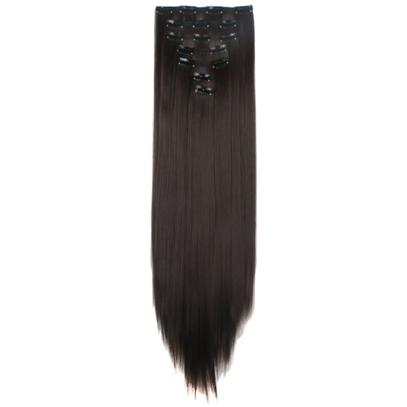 SAYFUT 23" Long Straight Full Head Clip in Synthetic Hair Extensions Double Weft 7 Pieces 16 Clips 160g Medium Brown