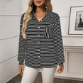 thumbnail image 2 of Women’s Long Sleeve Button Down Striped Shirt, Casual Loose Fit Blouse Top with Pocket, Black and White Fashion Tunic Fashion Clothing for Women, 2 of 3